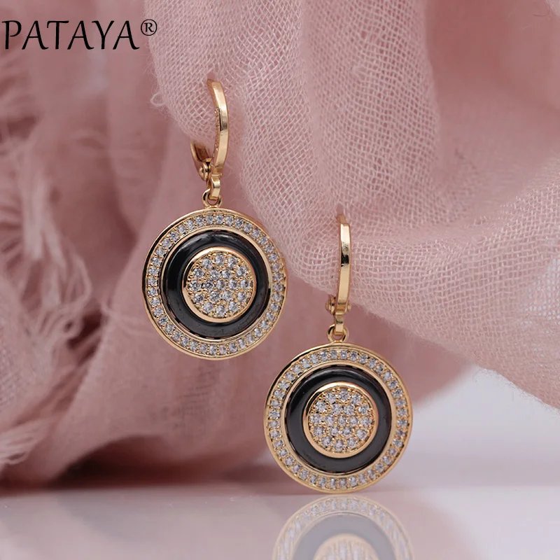 PATAYA New Round Micro Wax Inlay Natural Zircon Black Ceramic Long Dangle Earrings 585 Rose Gold Women Wedding Fine Cute Jewelry - Image 5