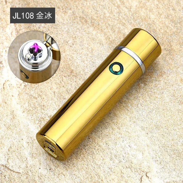 Двойной Импульсный дуга электрическая зажигалка в виде курительной трубки, Перезаряжаемые USB Зажигалка Ветрозащитная электронная сигарета, сигара зажигалки для плазменной резки - Color: Gold