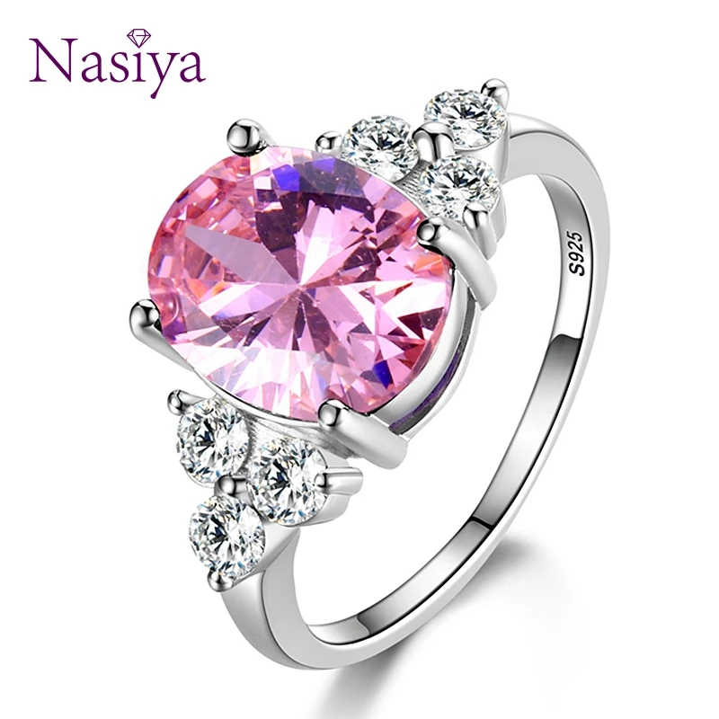 

Women's Jewelry 925 Sterling Silver Rings White Pink Light Blue Champagne Zircon Oval Wedding Ring