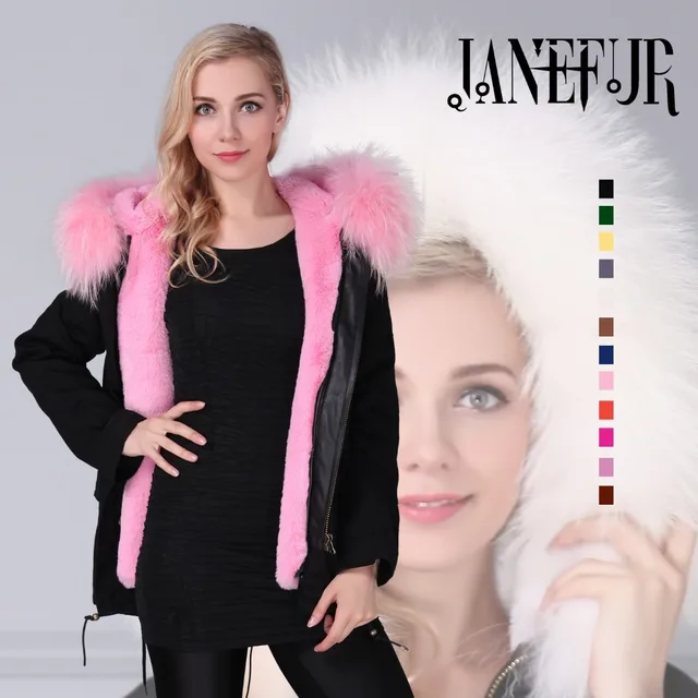 Cheap Hot Women Fake Fur Parkas Black Canvas Loose Straight Parkas Raccoon Fur Collar Hooded Fur Overcoat Jacket