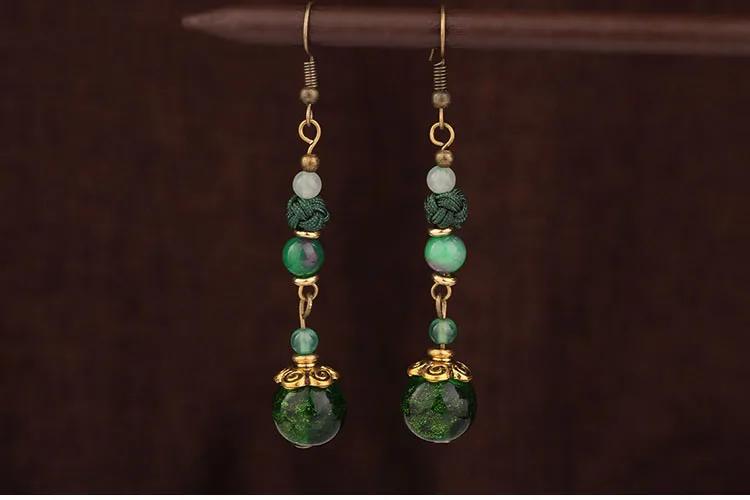 Звезда ручной работы Плетеные винтажные глазурованные Серьги Зеленый, новые оригинальные ювелирные изделия натуральные камни серьги желтый