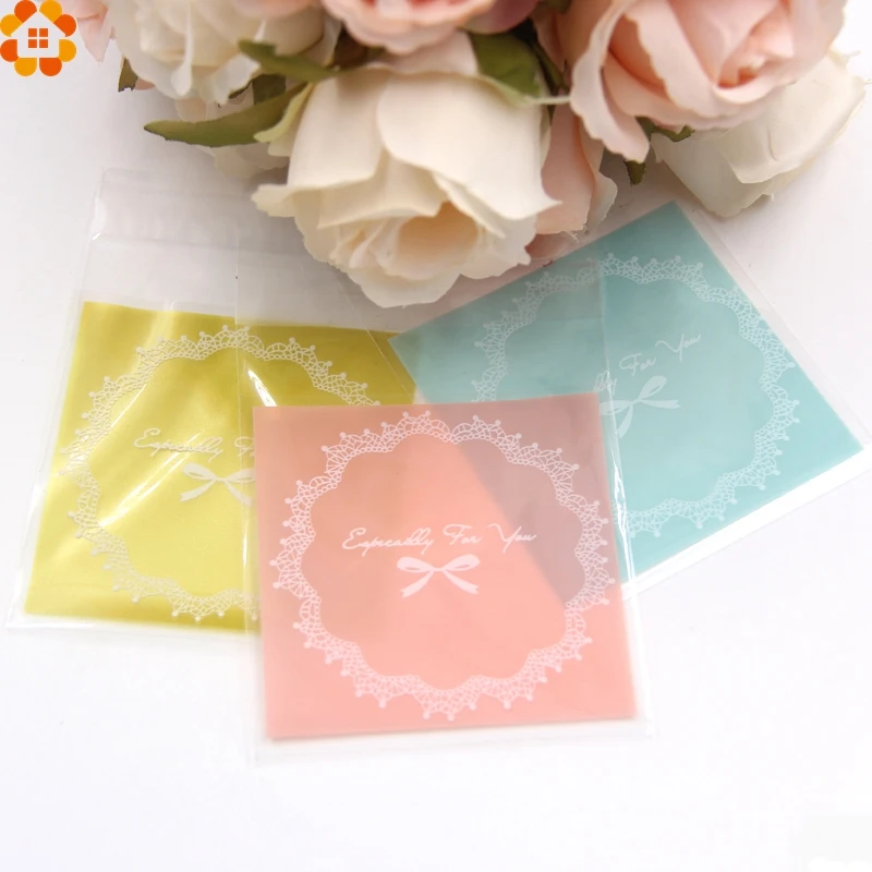 

50PCS/Lot 7X7CM 4Colors Cute Pattern Cookie&Candy Bag Self-Adhesive Plastic Bags For Biscuits Snack Baking Package