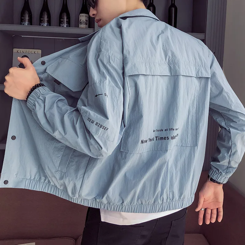 2019 الصيف جديد حار واقية من الشمس الرجال عارضة الأزياء رقيقة مريحة جيب كبير ضئيلة بلون سترة ملابس وقاية من الشمس