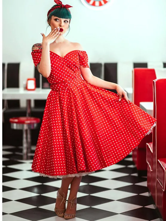 30-летнее женское винтажное 50-х платье в горошек с кругами Красного размера плюс, платья в стиле рокабилли, vestidos pin up jurken - Цвет: as show