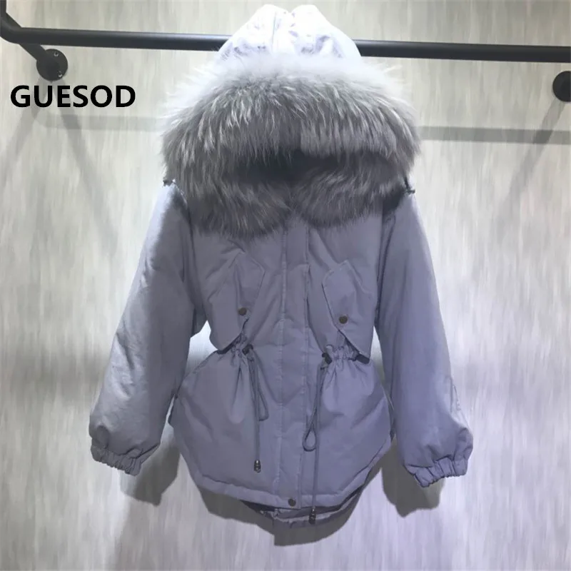 

Guesod 2017 Winter Women Parka Coat Big Fur Collar Loose Fashion Down Jacket Short Design Real Fur Collar Parka New Arrival