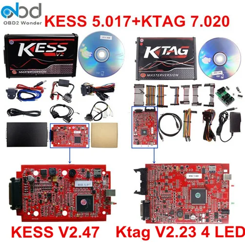 Онлайн красная печатная плата KESS V2 V5.017 ЕС Версия KESS 2,47 K-TAG 7,020 Ktag V7.020 V2.25 ECU чип Тюнинг Комплект OBD2 OBDII ECU программист - Цвет: KESS KTAG 4 LED Ligh