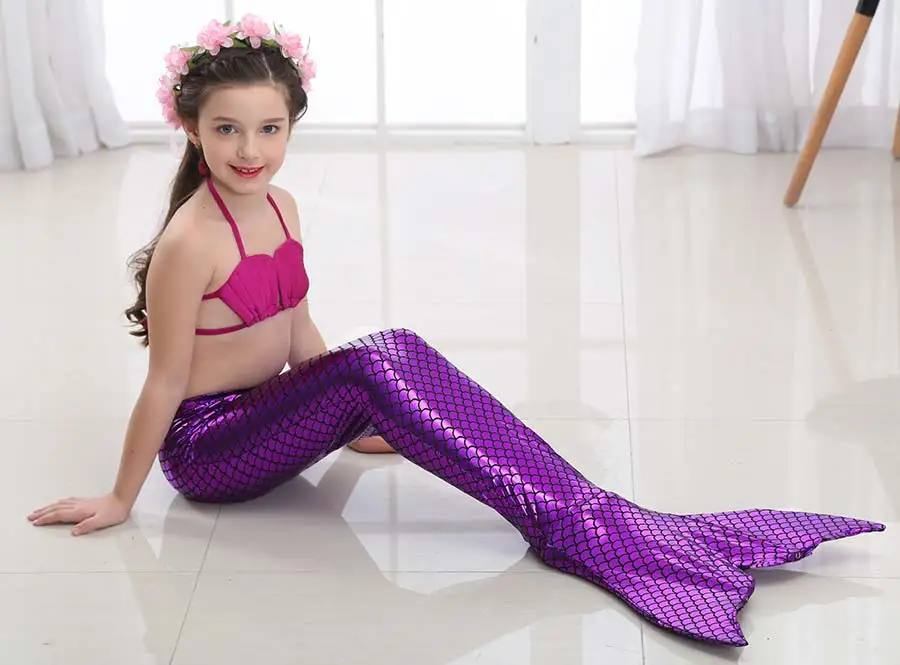 Детский купальный костюм с хвостиками русалки для девочек; одежда для косплея; костюм для плавания с хвостом русалки для детей