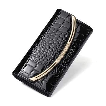 

Crocodile pattern Cow split leather tri-fold women's wallet female wallet mobile phone clutch bag women purse card holder wallet
