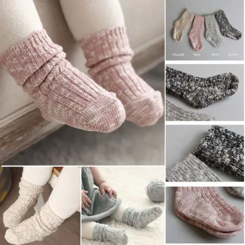 

Kids Toddler Newborn Girl Boy Socks Solid Color knitting Wool Baby Winter Warm Socks For Boy Girl Toddler mid-calf Sock