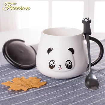

Lovely Panda Porcelain Mug With Spoon Lid Coffee Cup Cartoon Coffee Milk Tea Mug Cute Ceramic Tumbler Funny Beer Drinkware