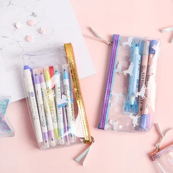 

Lovely Unicorn Pencil Case Cute Transparent PVC pen pouch Stationery Storage Organizer Bag School Office Supplies Zakka