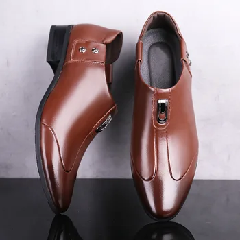 

Brand Brown Red Black Men Business Dress Shoes Pointed Toe Men Wedding Shoes Leather Formal Shoes casual flats yu890