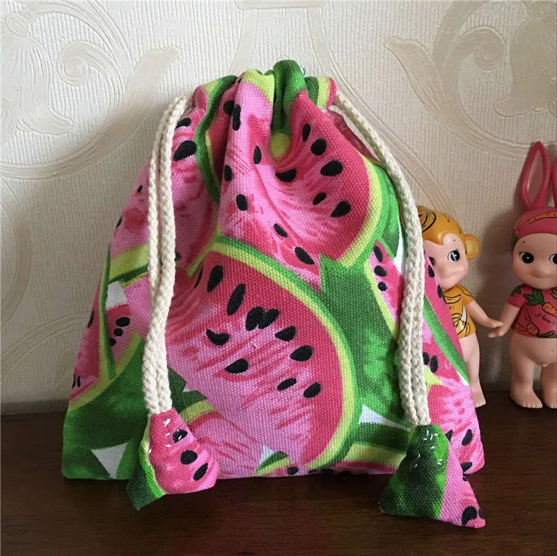 

YILE Cotton Canvas Drawstring Lining Multi-purpose Use Pouch Bag in Bag Watermelon Z01