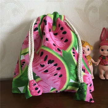 

YILE Cotton Canvas Drawstring Lining Multi-purpose Use Pouch Bag in Bag Watermelon Z01