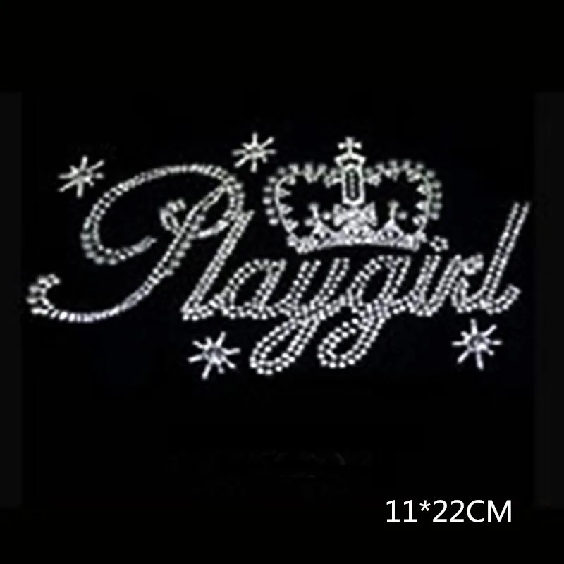 

2pc/lot playgirl crown design stone rhinestone iron on transfers designs hot fix rhinestone motif applique shirt bag