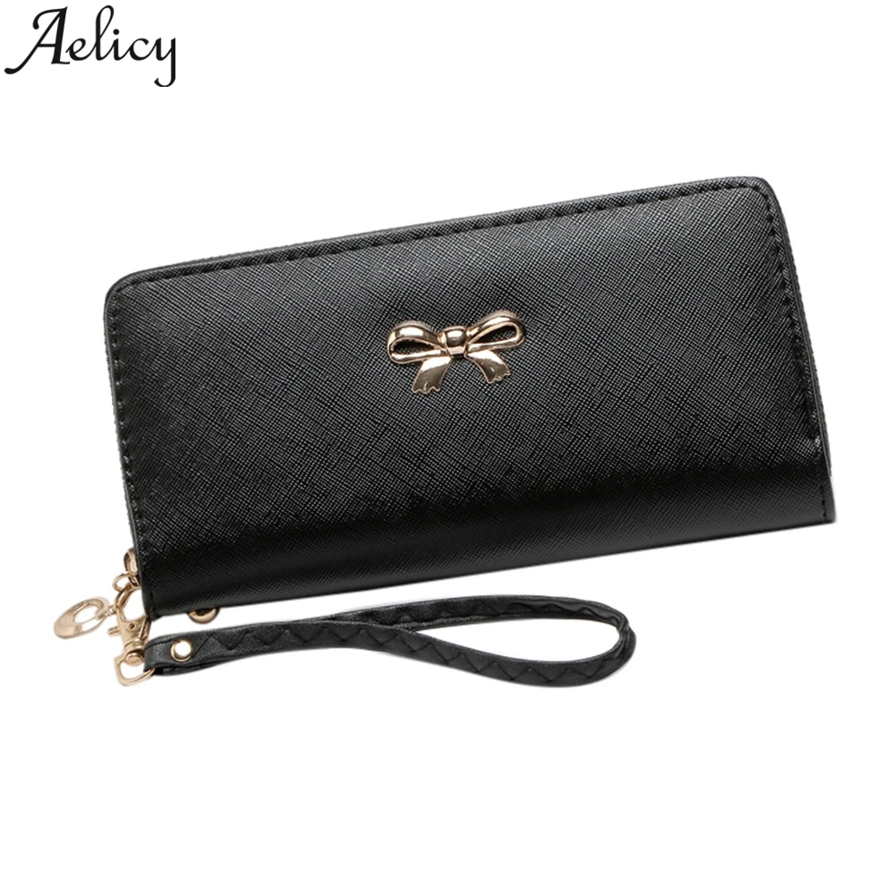 

Aelicy 2019 Woman Fashion Single Pull Solid Zipper Bow Leather Short Wallet Small Square Bag Coin Purse Money Bag Travel Ladies