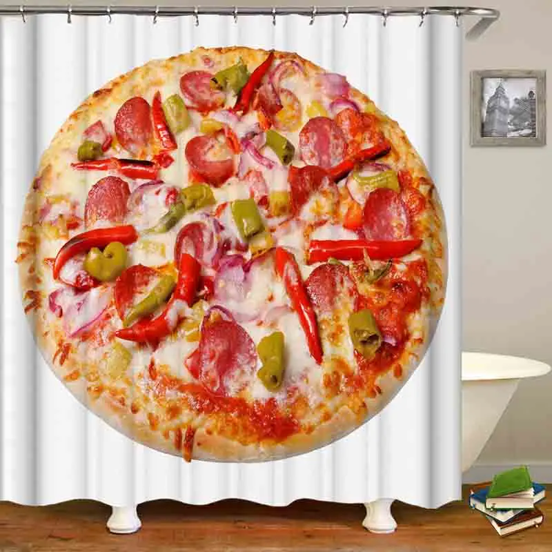 

Shower Curtain food Pizza Doughnut Donut Waterproof Polyester Shower Curtains Bathroom with 12 Hooks Rings Set Home Decor