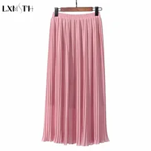 LXMSTH 12 Цвет Для женщин юбка в стиле бохо длинные плиссированные юбки Весна летние резинка на талии одноцветное элегантный шифона праздник макси юбка