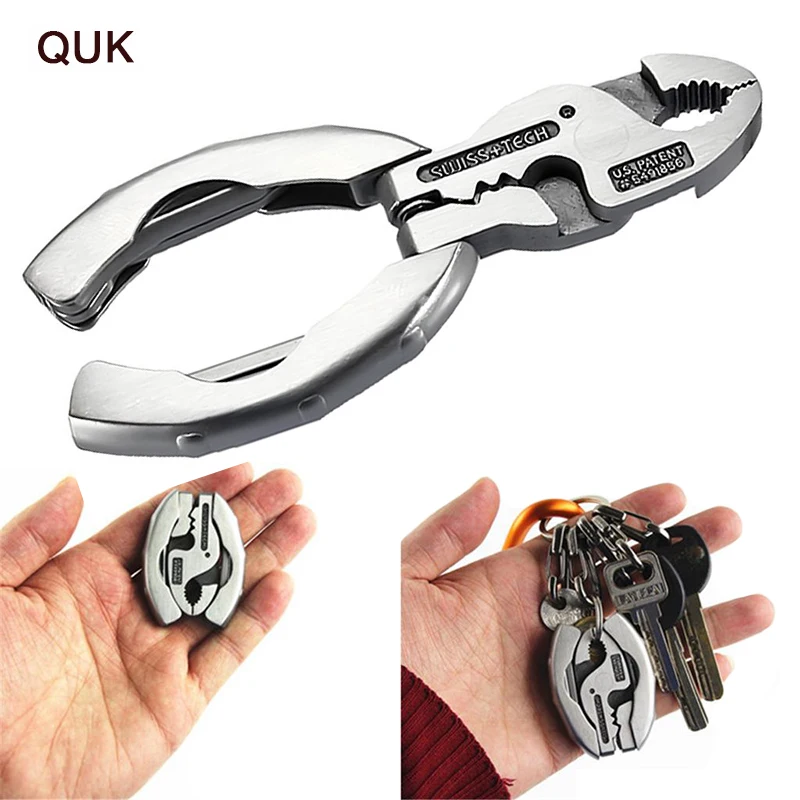 

QUK Portable Multitool Folding Pliers Keychain Screwdriver Mini Stainless Steel Multi Hand Tools Outdoor Camping Hiking Survival