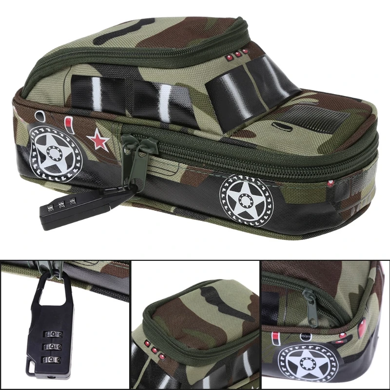 

Pencil Case Vehicle Pen Pouch Bag with Combination Lock for Boys Double Zipper Camouflage Canvas Large Cute School Pencil Box