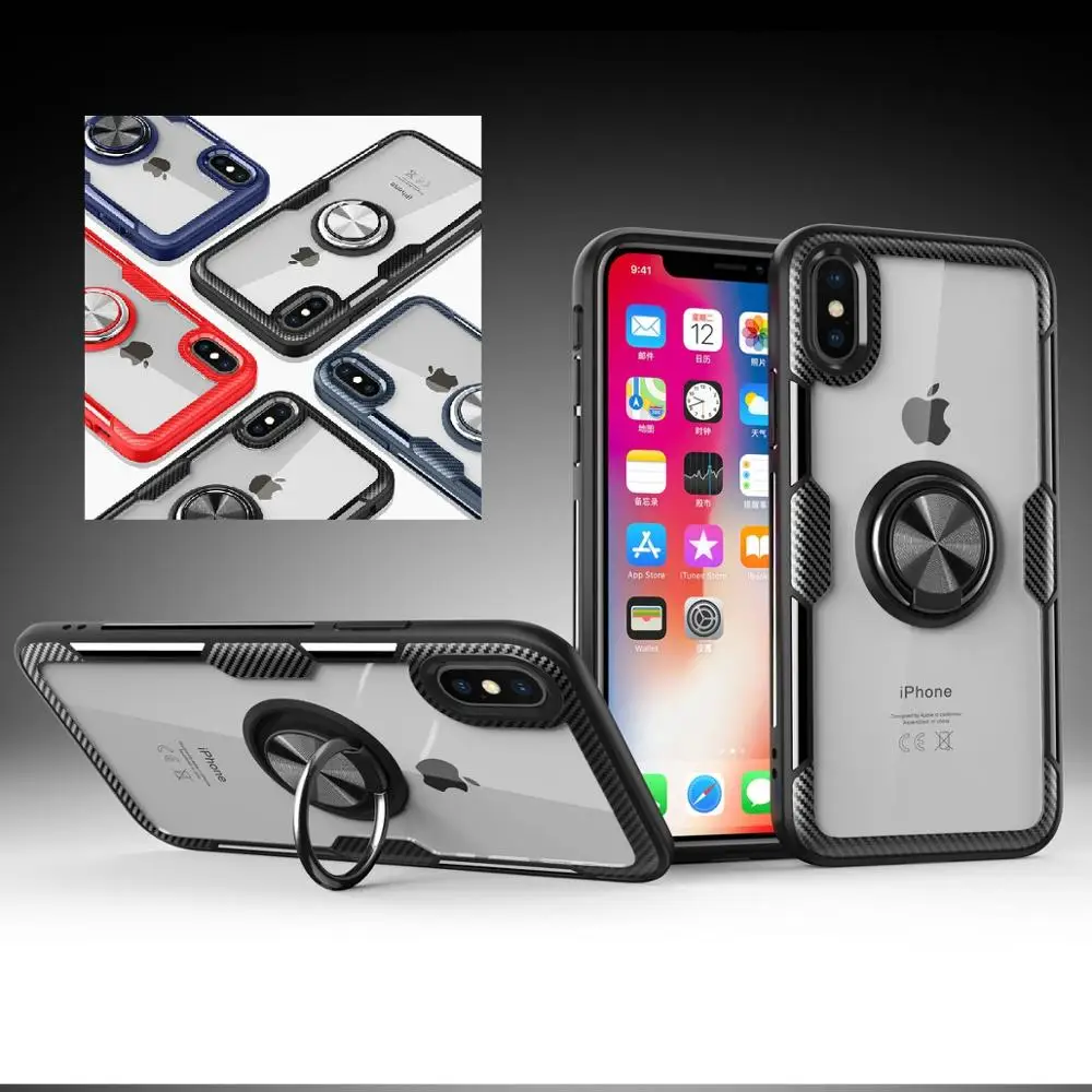 

360 Degree Ring Rotating Clear Case For iPhone XS Max XR X/XS 7P 8P 7 8 6 6S 6P 6SP Magnetic Car Holder Suction Bracket Cover