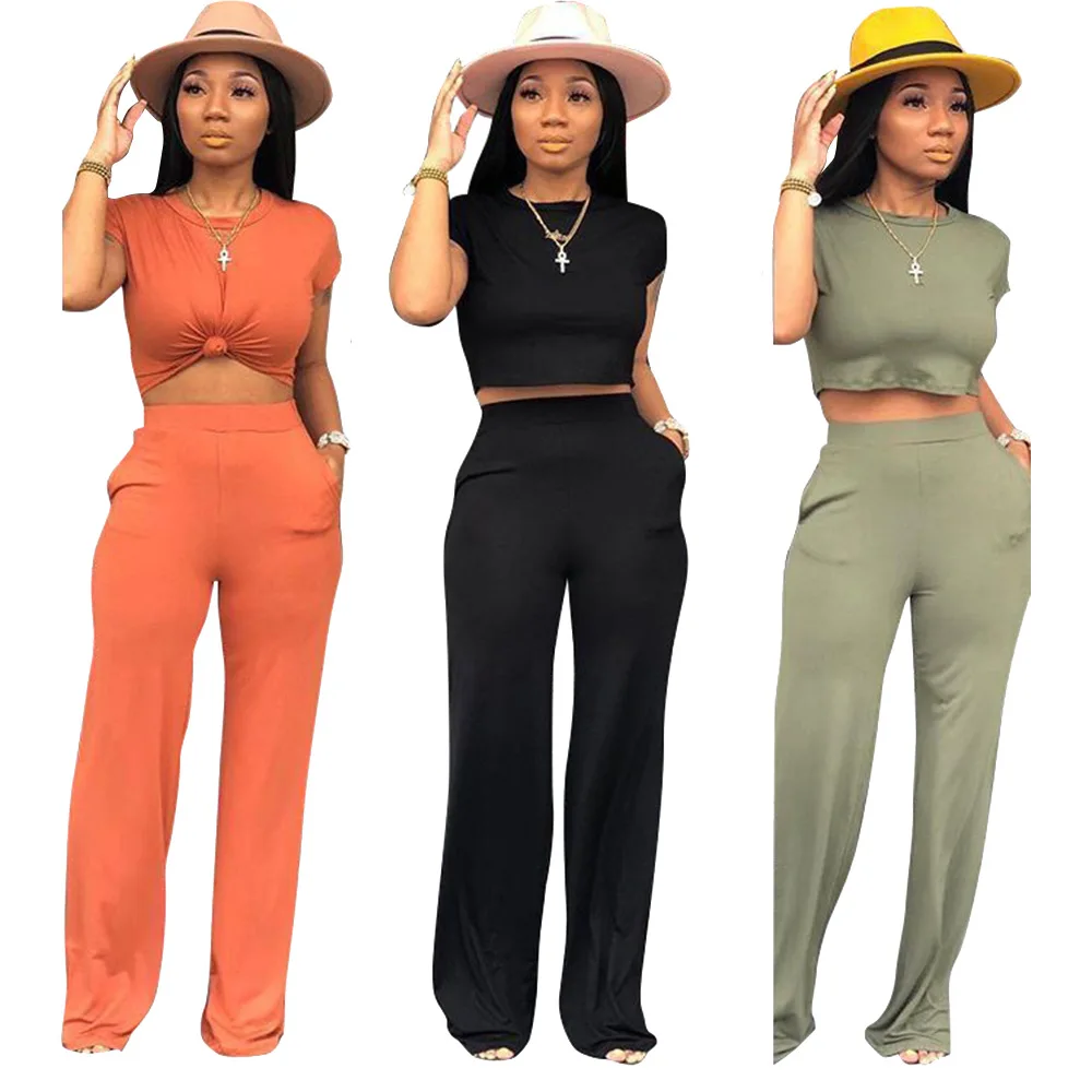 

2019 women summer Casual Sportwear sleeve short tee top skinny pencil pants suits two piece set sporty tracksuit 3 color TS933