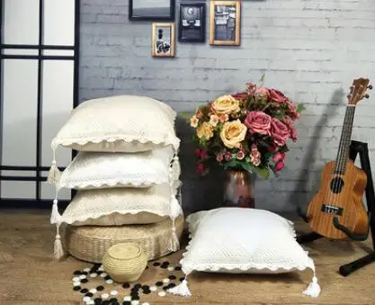 

40x40cm classical cotton crocheted cushion cover tassel throw pillow cover for cushion lumbar pillowcase home decor