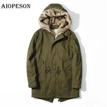 AIOPESON Brand Fashion Men’s Winter Clothing Long Parkas Casual Cotton Cashmere Male Collar Detachable’s Parka Men