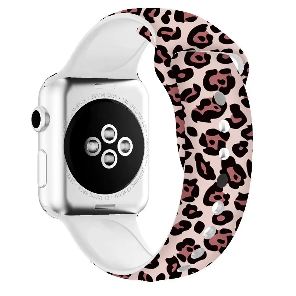 Розовый Леопардовый силиконовый ремешок для Apple Watch 38 мм 40 серии 4 3 2 1 Женский