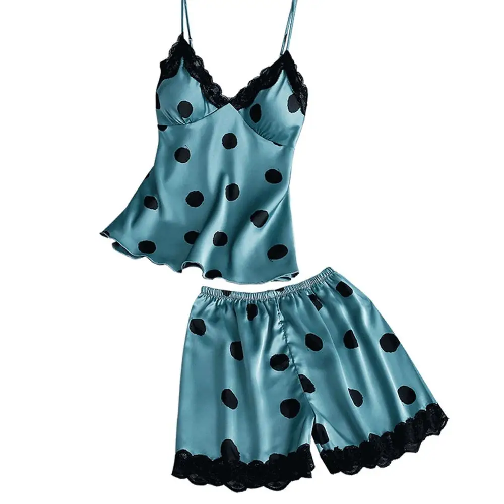 

2019 Hot Sale Ladies Sexy Satin Night Robe Dress Lace Spaghetti Strap Sleep Suit Sleepwear Nightwear Women Summer Dot Sleeveless