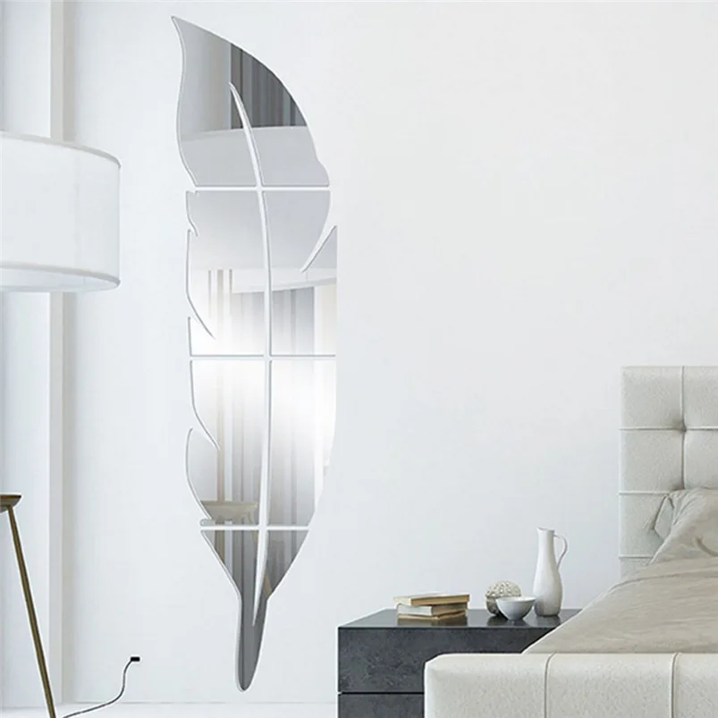 Feather Mirror Wall Sticker Decal Art Wall Sticker Home Room DIY Decor Wall Stickers Living Room Offer Dropshipping #FS04 (3)