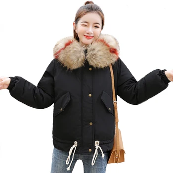 

bres 2018 Thick Warm Fur Hooded Short Parka Women Winter Coat Down Cotton Padded Jacket Winter Jacket Women Coat Female