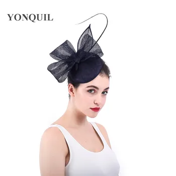 

Sinamay navy fashion hair wedding women fascinator women elegant navy chapeau cap headband bow dersign headwear fashion fedora