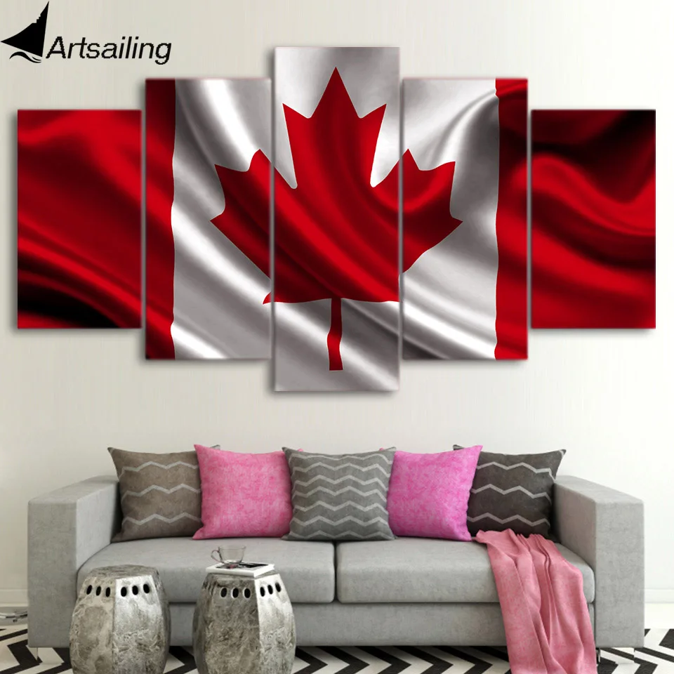 5 piece canvas art HD print canada flag painting home decor paintings