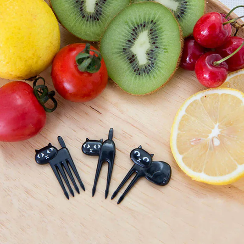 FHEAL New 6Pcs Mini Animal Fork Fruit Picks Cute Cartoon Black Cat Children Fork Toothpick Bento Lunch Box Decor Accessories  (4)