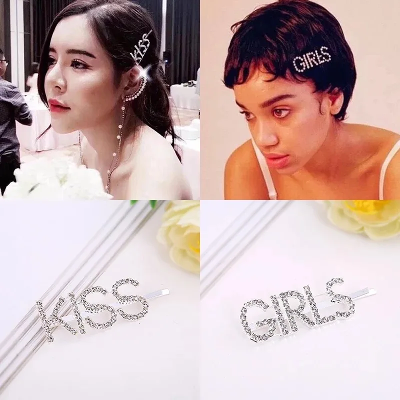 

2019 hot fashion letter word boss korean rhinestone crystal hairpin hairgrip hairclips hair clip grip pin barrette ornament