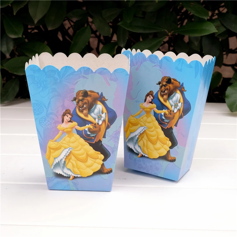 

6pcs/lot Beauty and the Beast Princess Bell Cartoon Popcorn Box case Gift Box Favor Accessory kids Birthday Party Supplies