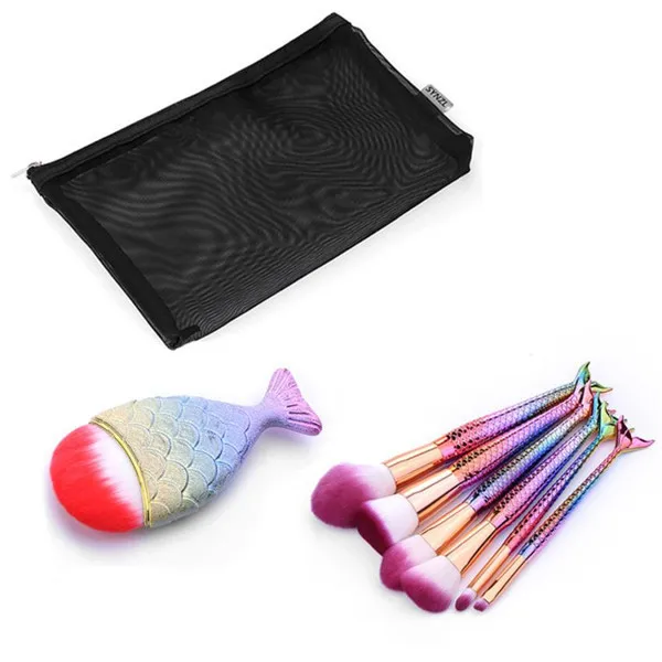 

6PCS Multicolor Mermaid Makeup Brushes Professional Eyebrow Blusher Foundation Eyeliner Lip Makeup Brush Set With Cosmetic Bag