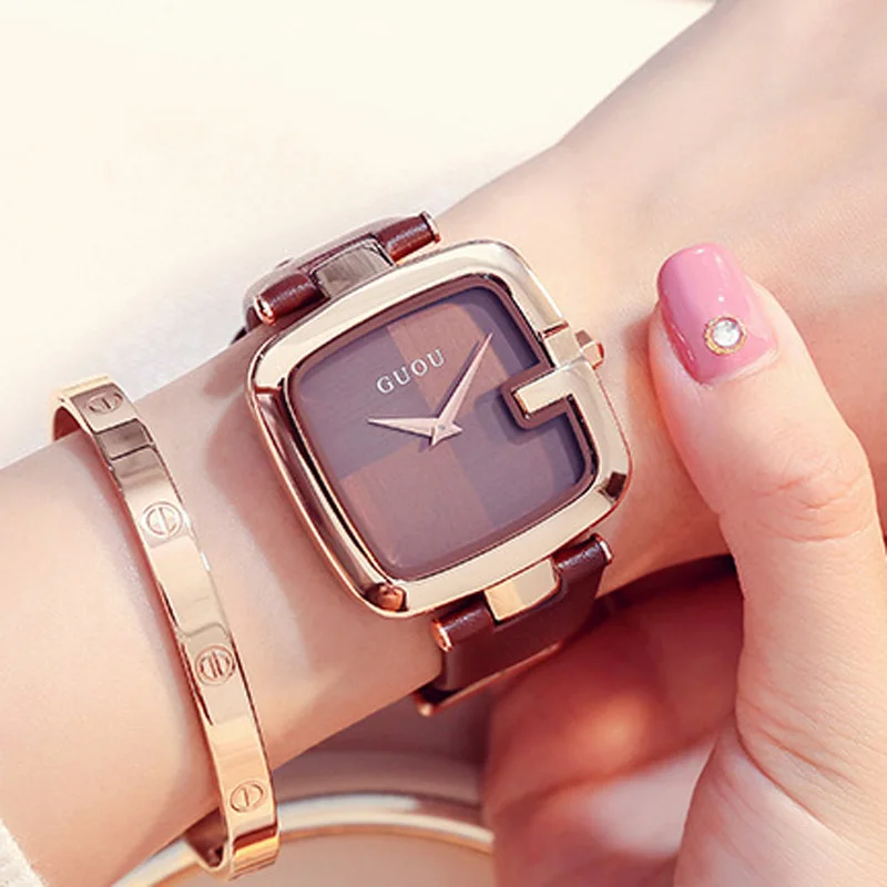Achat GUOU Femmes Montres 2018 Carré de Mode Montre Femme 2018 Dames De Luxe Bracelet Montres Pour Femmes Bracelet En Cuir Horloge Saati