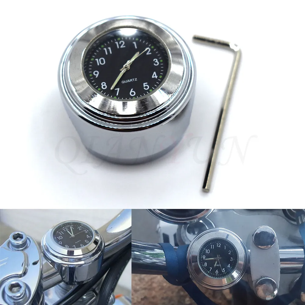 Waterproof 7/8&quot 1&quot Quartz Clock Black Dial Watch Meter Handlebar Mount For Honda Kawasaki Yamaha ybr 125 | Автомобили и