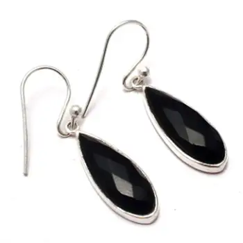 

Genuine Black Cut Stone EARRINGS 925 Sterling Silver, 34mm, 2SE0036