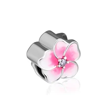 Подходит для Pandora Подвески браслеты бусины Орхидея с сияющей розовой эмалью стерлингового серебра 925 ювелирные изделия