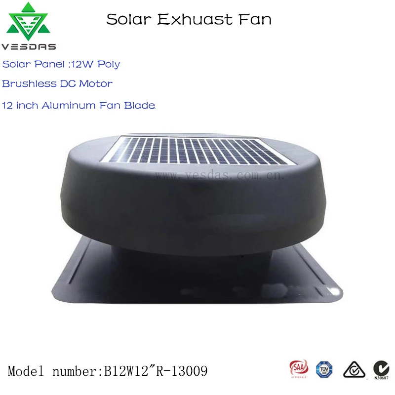 

VESDAS Brushless 12W 12 inch with temperature controller Round Shape Solar Attic vent built-in Solar panel Solar Exhaust Fan