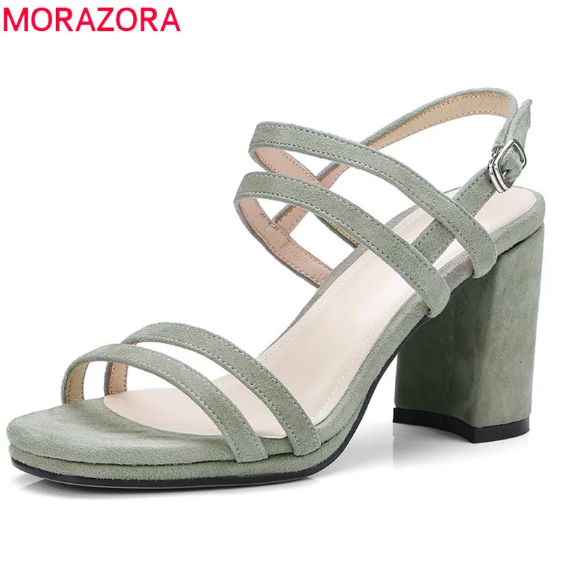 MORAZORA/2018 г. Лидер продаж Летние замшевые туфли Простые Модные модельные с пряжкой