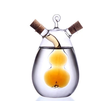 

double layer Kitchen Supplies Creative Oil and Vinegar Cruet Soy Sauce Vinegar Bottle With 2 Outlets Seasoning Bottle Glass Oil