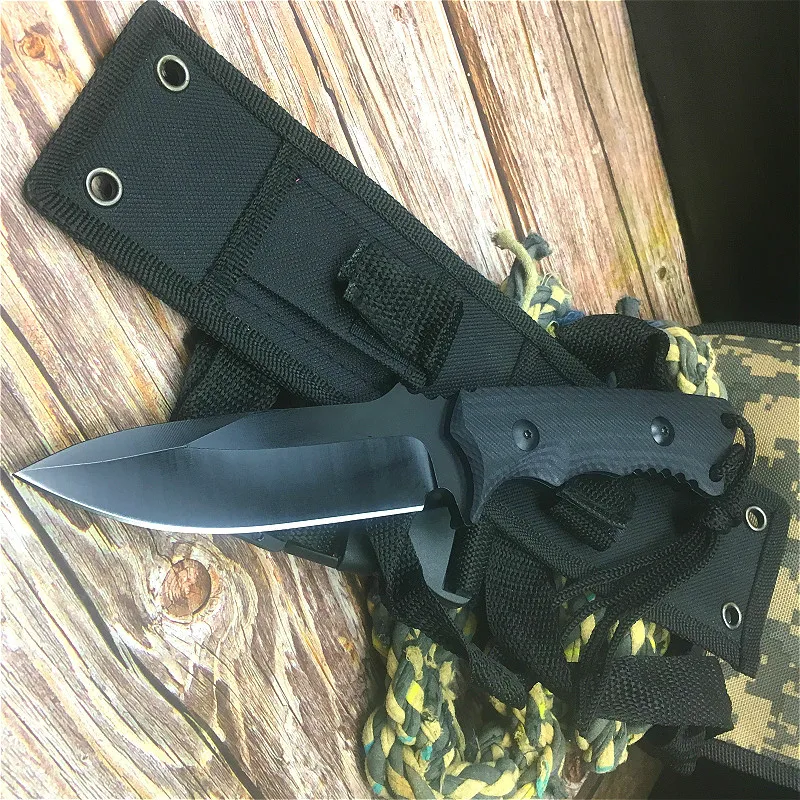 

black G10 straight blade 5 cr13mov blade material 59HRC anti-oxidant high hardness outdoor camping tactical straight blad