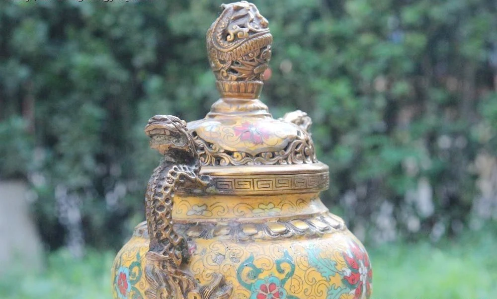Тибет Буддизм Медь Bronze перегородчатой Foo Dog Лев Дракон Ладан курильница