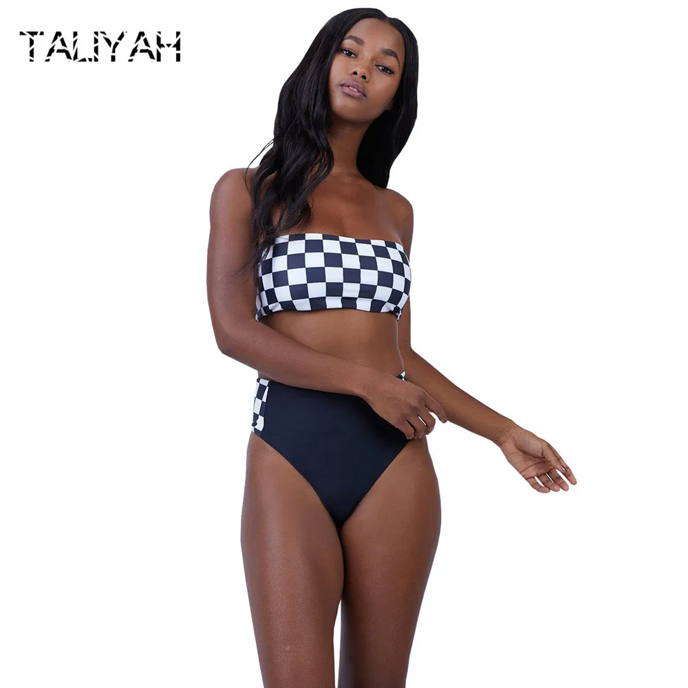 

Plaid bikini set tube top push up women's swimwear high waist sexy swimming suit 2019 bikini Brazilian bikinis beach wear