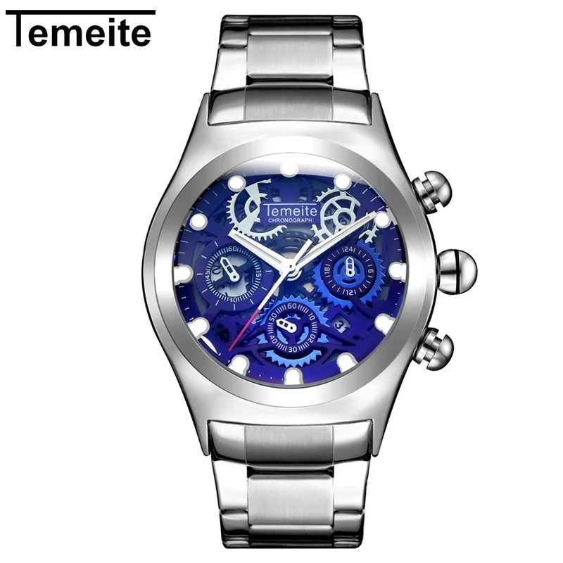 Мужские часы TEMEITE, мужские деловые модные повседневные полностью Стальные кварцевые наручные часы, водонепроницаемые мужские часы, мужские часы - Цвет: TEMEITE 1