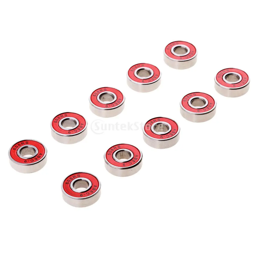 10 Pieces ABEC-9 608RS Inline Roller Skate Wheel Bearings Scooter Skateboard Longboard Seal Ball Bearings Red